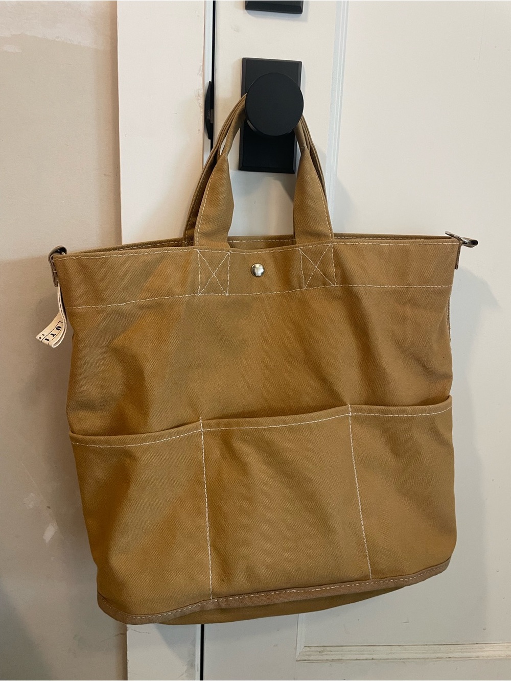 Utility Canvas Tote Messenger Bag- Tan - Picture 2 of 6